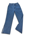 gbolsos  Blue Split Side Denim Pants, Slash Pockets High Waist Versatile Straight Jeans, Women's Denim Jeans & Clothing