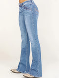 gbolsos  Mid Rise Flare Jeans, Slash Pockets Bell Bottom Wide Leg Slim Fit Denim Pants, Women's Denim Jeans & Clothing