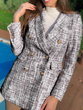 gbolsos  Women's Outerwear Tweed Double Breasted Collared Elegant Blazer, Casual Top For Spring & Fall, Women's Clothing