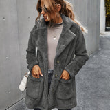 Fuzzy Lapel Fall & Winter Coat, Casual Button Front Long Sleeve Warm Outerwear, Women's Clothing