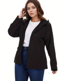 gbolsos  Solid Zip Up Hooded Jacket, Casual Long Sleeve Versatile Outerwear, Women's Clothing