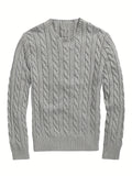 gbolsos  Plus Size Men's Twisted Flower Knitted Pullover Sweater, Fashion Casual Long Sleeved Sweater For Spring/autumn/winter, Men Clothing