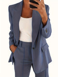 Solid Lapel Pocket Blazer, Elegant Long Sleeve Blazer For Spring & Fall, Women's Clothing