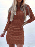 Solid Cable Knit Sweater Dress, Casual Slim Bodycon Dress For Spring & Fall, Women's Clothing