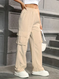 gbolsos  Straight Leg Cargo Pants, Y2K High Waist Solid Pants For Spring & Fall, Women's Clothing