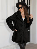 Single Breasted Fuzzy Coat, Casual Solid Long Sleeve Outerwear, Women's Clothing