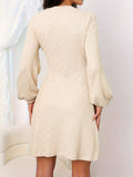 Solid Knitted Sweater Dress, Casual V Neck Long Sleeve Dress, Women's Clothing