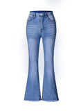 Trendy Girls Slim Bootcut Stretch Light Washed Denim Flared Pants, Versatile Bottom Trousers For Youth Kids Outwear