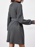 Textured Drop Shoulder Dress, Elegant High Neck Long Sleeve Dress, Women's Clothing