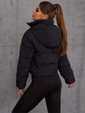 elveswallet  Solid Drawstring Pleated Slim Coat, Long Sleeve Short Length Winter Warm Top, Women's Clothing