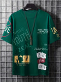 Men's Stylish Slogan Print Trendy T-shirt, Crew Neck Short Sleeve Tops, Graphic Tee Men's Clothes Summer, Men's Outfits