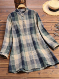 gbolsos  Plaid Print Button Front Shirt, Casual Long Sleeve Shirt, Women's Clothing