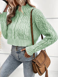 gbolsos  Solid Cable Knit Sweater, Casual High Neck Long Sleeve Sweater, Women's Clothing