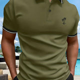 gbolsos  Casual Short Sleeves Button Up Graphic Polo Shirts, V-neck Tops Pullovers, Men's Clothing For Summer