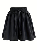 gbolsos  Plus Size Basic Shorts, Women's Plus Plain Drawstring Slight Stretch Casual Shorts