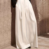 High Waist Wide Leg Pants, Elegant Solid Pants For Spring & Fall, Women's Clothing