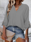 Solid Long Sleeve Blouse, V Neck Casual Every Day Top For Summer & Spring, Women's Clothing