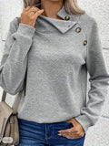 Button Decor Pullover Sweatshirt, Casual Long Sleeve Mock Neck Sweatshirt For Fall & Winter, Women's Clothing