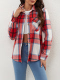 Plaid Print Flap Pocket Shirt, Versatile Long Sleeve Single Breasted Shirt, Women's Clothing