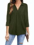 gbolsos  Plus Size Casual Blouse, Women's Plus Solid Half Sleeve Turn Down Collar Tunic Top