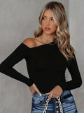 Solid Cold Shoulder T-Shirt, Casual Long Sleeve Top For Spring & Fall, Women's Clothing