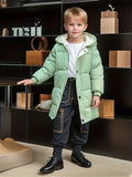 Kid's Hooded Cotton-padded Jacket, Medium Length Warm Zip Up Coat, Boy's Clothes For Winter Outdoor, As Gift