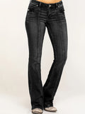 gbolsos  Mid Rise Flare Jeans, Slash Pockets Bell Bottom Wide Leg Slim Fit Denim Pants, Women's Denim Jeans & Clothing