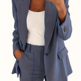 Solid Lapel Pocket Blazer, Elegant Long Sleeve Blazer For Spring & Fall, Women's Clothing