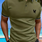 Casual Short Sleeves Button Up Graphic Polo Shirts, V-neck Tops Pullovers, Men's Clothing For Summer
