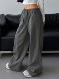 gbolsos  Drawstring Wide Leg Pants, Casual Solid Pocket Loose Pants, Women's Clothing