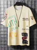 Men's Stylish Slogan Print Trendy T-shirt, Crew Neck Short Sleeve Tops, Graphic Tee Men's Clothes Summer, Men's Outfits