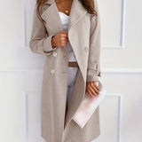 gbolsos  Double Breasted Trench Coat, Elegant Lapel Neck Long Sleeve Coat, Women's Clothing