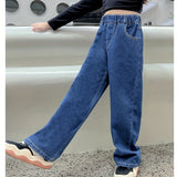 gbolsos  Girls Elastic Waist Baggy Denim Pants, Relaxed Fit Wide Leg Jeans Casual & Versatile For All Seasons