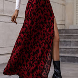 Allover Print High Waist Skirt, Casual Split Thigh Maxi Skirt, Women's Clothing