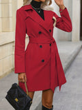 Double Breasted Trench Coat, Casual Solid Long Sleeve Overcoat, Women's Clothing