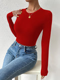 Basic Skinny Stretchy Top, Long Sleeve Crew Neck Solid T-Shirts, Casual Every Day Tops, Women's Clothing