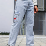 kkboxly  Multi Pocket Loose Fit Jeans, Men's Casual Street Style Denim Pants For All Seasons