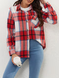 Plaid Print Flap Pocket Shirt, Versatile Long Sleeve Single Breasted Shirt, Women's Clothing