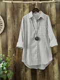 Gingham Print Shirt, Casual Button Front Long Sleeve Hem Acr Shirt With A Collar, Women's Clothing