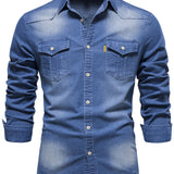 gbolsos  Cotton Denim Shirt Men Long Sleeve Quality Cowboy Shirts For Men Casual Slim Fit Mens Designer Clothing