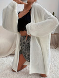 gbolsos  Plus Size Casual Cardigan, Women's Plus Solid Ribbed Lantern Sleeve Open Front Knit Cardigan