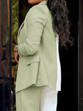 Plus Size Elegant Blazer, Women's Plus Colorblock Long Sleeve Double Breast Button Lapel Collar Blazer With Flap Pockets