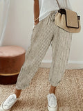gbolsos  Striped Slant Pocket Drawstring Pants, Casual Pants For Spring & Summer, Women's Clothing