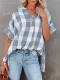 gbolsos  Plus Size Casual Blouse, Women's Plus Striped Bat Sleeve V Neck Split Hem T-shirt