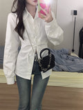 gbolsos  Solid Cross Tie Blouse, Casual Long Sleeve Blouse For Spring & Fall, Women's Clothing