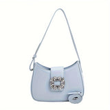 Luxury Shoulder Bag For Women, Rhinestone Decor Underarm Bag, Fashion Buckle Decor Handbag & Purse