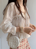 gbolsos  Floral Lace Splicing V-neck Blouse, Sweet Long Sleeve Blouse For Spring & Fall, Women's Clothing