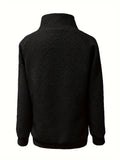 Button Decor Pullover Sweatshirt, Casual Long Sleeve Mock Neck Sweatshirt For Fall & Winter, Women's Clothing