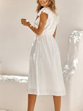 gbolsos  Striped Print Solid Dress, Elegant Ruffle Sleeve V Neck Midi Dress, Women's Clothing