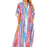 Bohemian Striped Elegant Beach Dress, Casual Every Day Vacation Dress For Spring & Summer, Women's Clothing